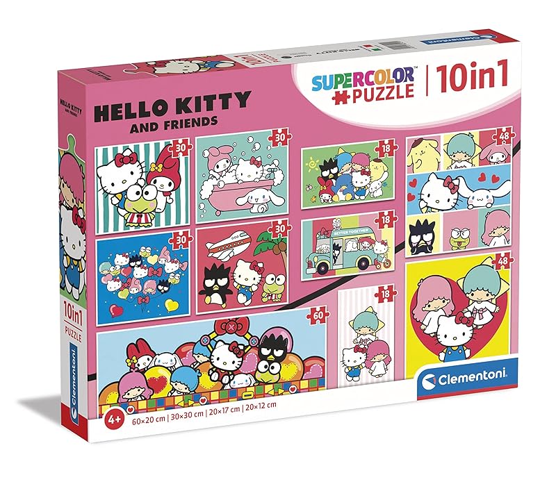 Clementoni 80509 Hello Kitty Supercolor Kitty-10 in 1 (3 18, 30, 2 48 Und 1 Puzzle Mit 60 Teilen), Kinderpuzzle Ab 4 Jahren, Made In Italy, Mehrfarbig Amazon Exclusive